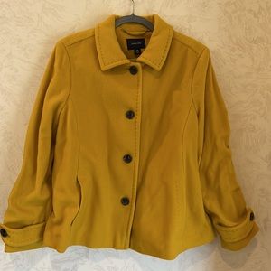 NWT Land's End Mustard Yellow Wool & Cashmere Pea Coat Jacket Size 16